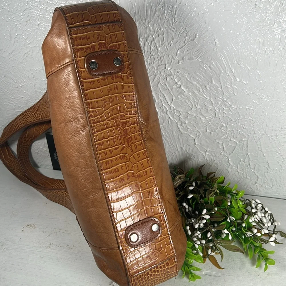 NWT M.C. Embossed Genuine Leather Shoulder Bag Camel Color - Picture 7 of 16